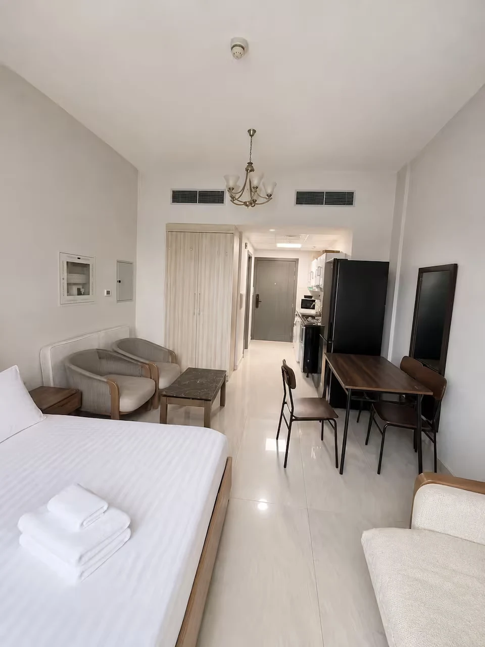 Studio living and dining area